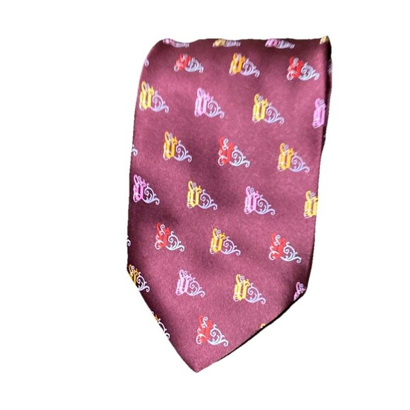 Versace Mens Silk Tie Burgundy Medusa Made in Italy Formal Cocktail - Picture 3 of 4